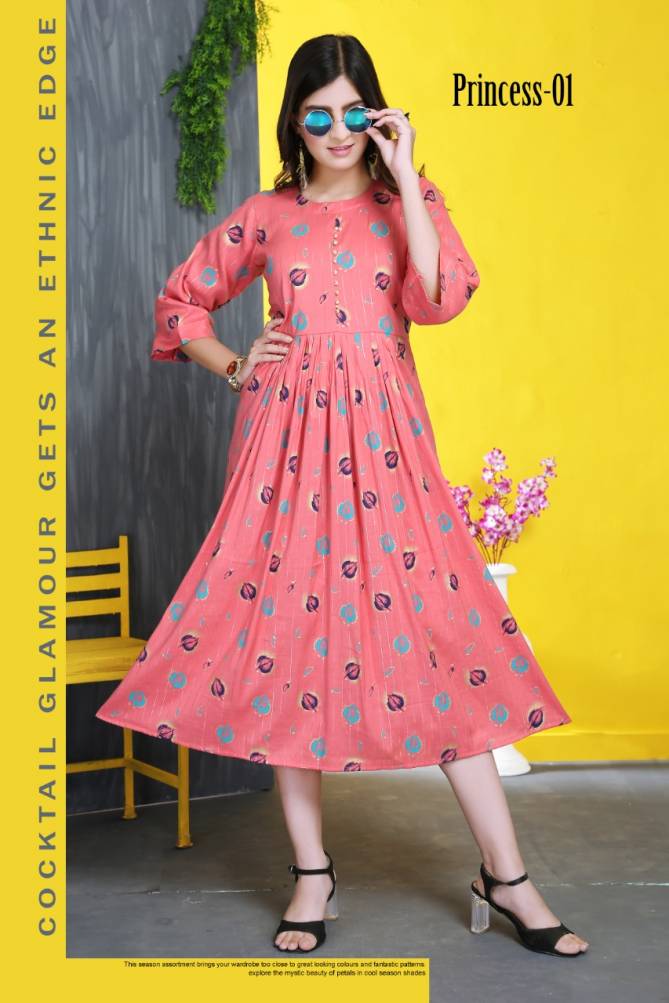 Princess 01 Latest Designer Casual Wear Rayon Anarkali Kurti Collection